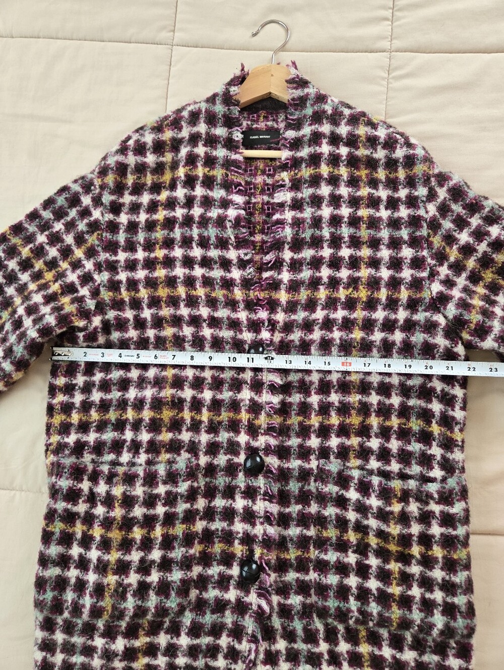 Isabel Marant Dianaly Checked Plaid Tweed Cardigan Coat Fringe Edge FR 40 US 8 - Picture 8 of 9